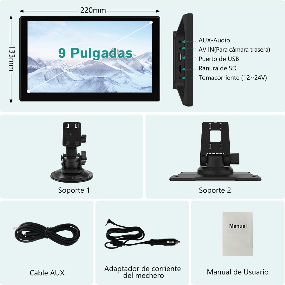 AWESAFE Pantalla 9” de CarPlay/Android Auto/iOS Mirror Inalámbrico y Auto Link por Cable, Radio Portátil para Coche, Admite Bluetooth/Siri/USB/TF/AUX, Negra