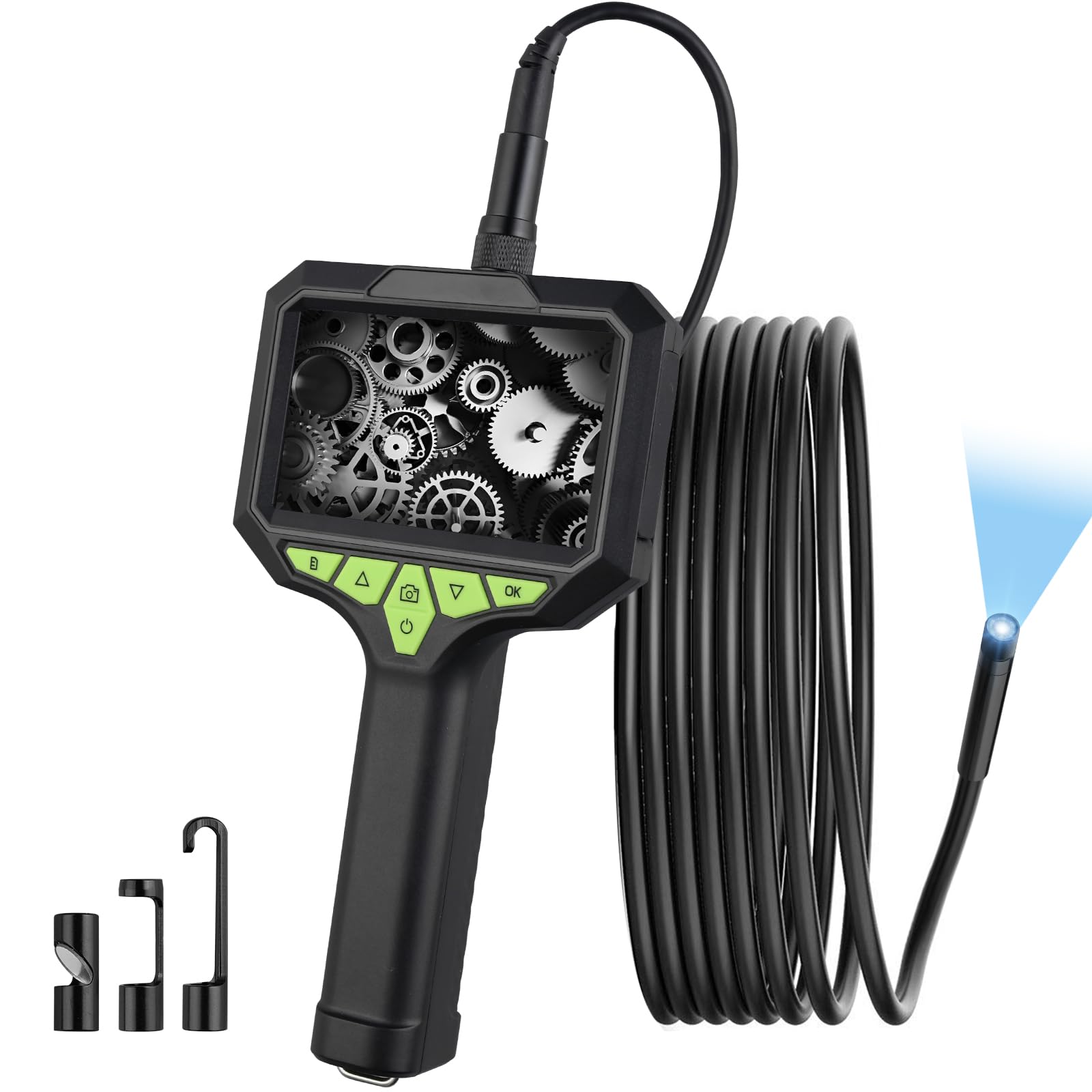 Endoscope Inspection Camera with Lights, IP67 Waterproof Borescope Camera with 4.3” 1080P HD LCD, 6 Adjustable LED Lights, Photo & Video Capture, 16ft Semi-Rigid Snake Cable for Auto & Plumbing