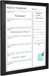 Dry Erase White Board &Weekly Calendar Board, Magnetic,27x37cm,Black | Small Solid Wood Framed Message Board, Dry Erase Whiteboard for Wall,Planner Board for Office, Home