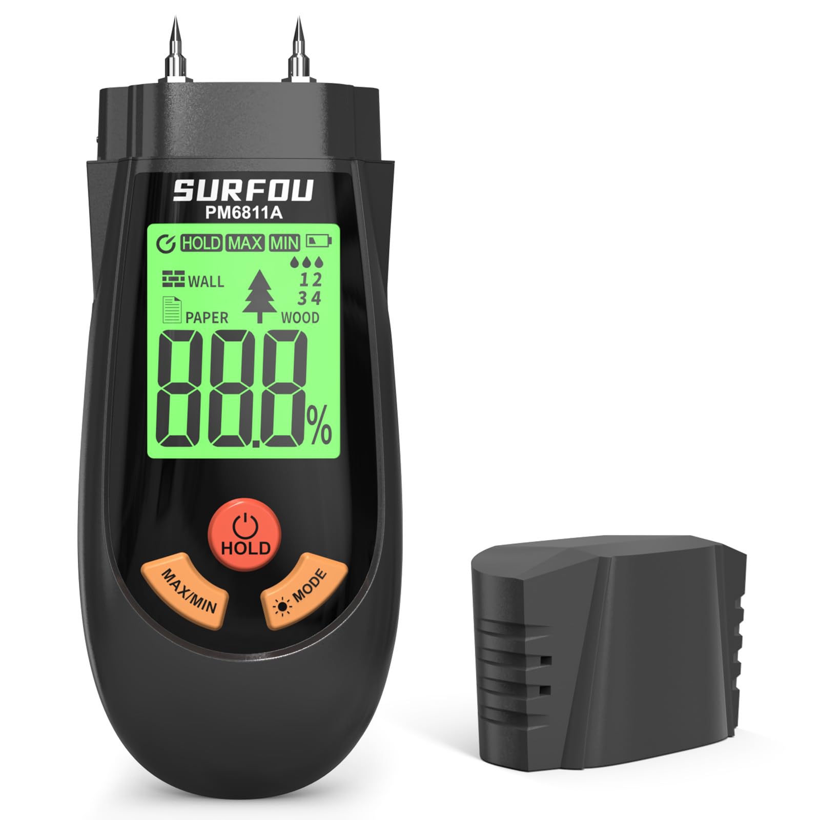 SURFOU Testeur Humidité pour Mur, Bois et Papier, Humidimètre Portable avec 3 Modes, Écran LED et Alarme Tricolore, Hygrometre pour Construction, Bricolage et Rénovation