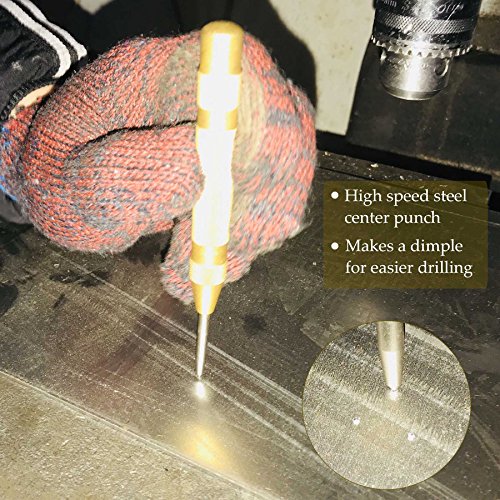 CO-Z HSS 5PCS Titanium Step Drill Bit Set with Automatic Center Punch, 50 Sizes in 5 High Speed Steel Drill Bits Set for Sheet Metal with Aluminum Case, Multiple Hole Stepped Up Bits for DIY Lovers