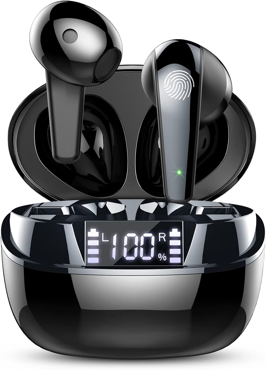Wireless Earbuds, Bluetooth 5.3 Headphones in Ear with Immersive Sound, Wireless Headphones Dual LED Display Bluetooth Earphones IP7 Waterproof Earbuds, 35H Playtime, Noise Cancelling, USB-C, Black