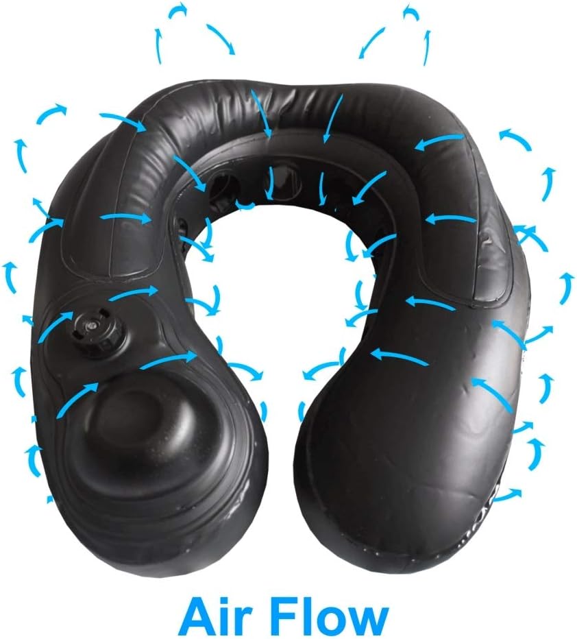 Flаѕh Dеаlѕ - 70% оƒƒ COOLFAB TRAVEL Inflatable Neck Pillow for Airplane - Cooling Airflow Vents, Breathable Pillow Cover Fabric, Full Head and Chin Support, Adjustable Height, With Built in Air Pump flat back (Black) Suреr Brаndѕ COOLFAB TRAVEL Inflatable Neck Pillow for Airplane - Cooling Airflow Vents, Breathable Pillow Cover Fabric, Full Head and Chin Support, Adjustable Height, With Built in Air Pump flat back (Black)