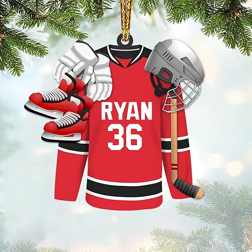 Miniatura 2 de Adorno acrílico de hockey personalizado, adorno de Navidad personalizado para jugador de hockey 2023, adorno con forma de hockey personalizado,