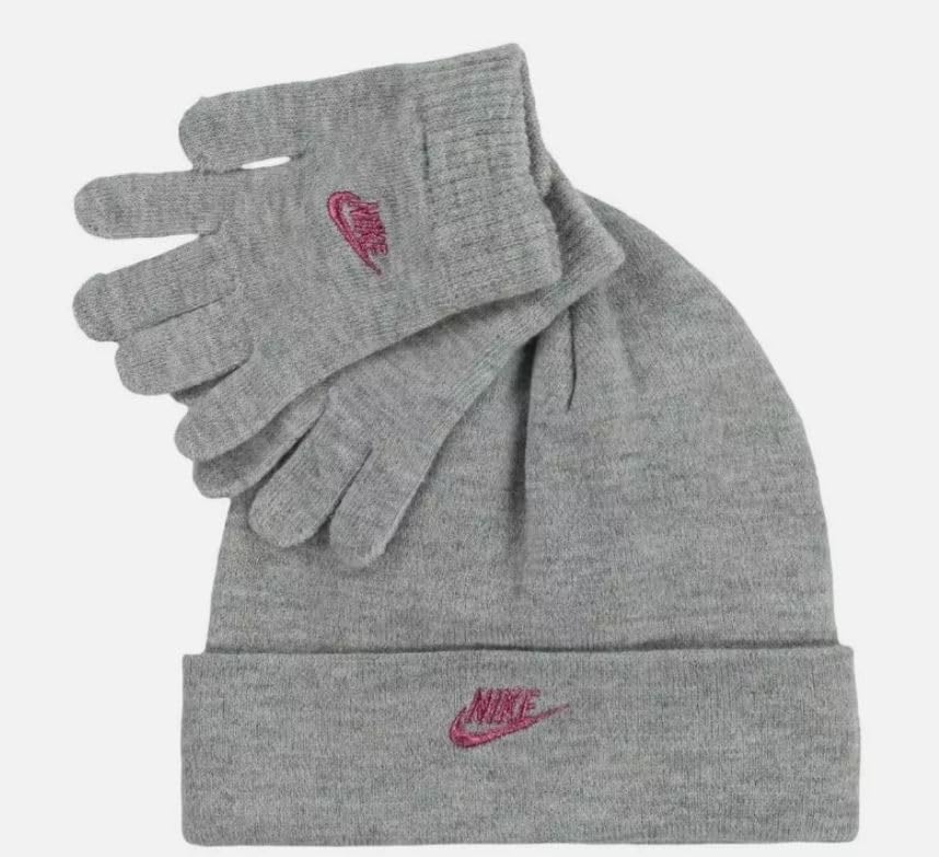 Nike Girls' Beanie & Gloves 2 Piece Set (Dark Grey Heather) One Size Fits All (7-16)2