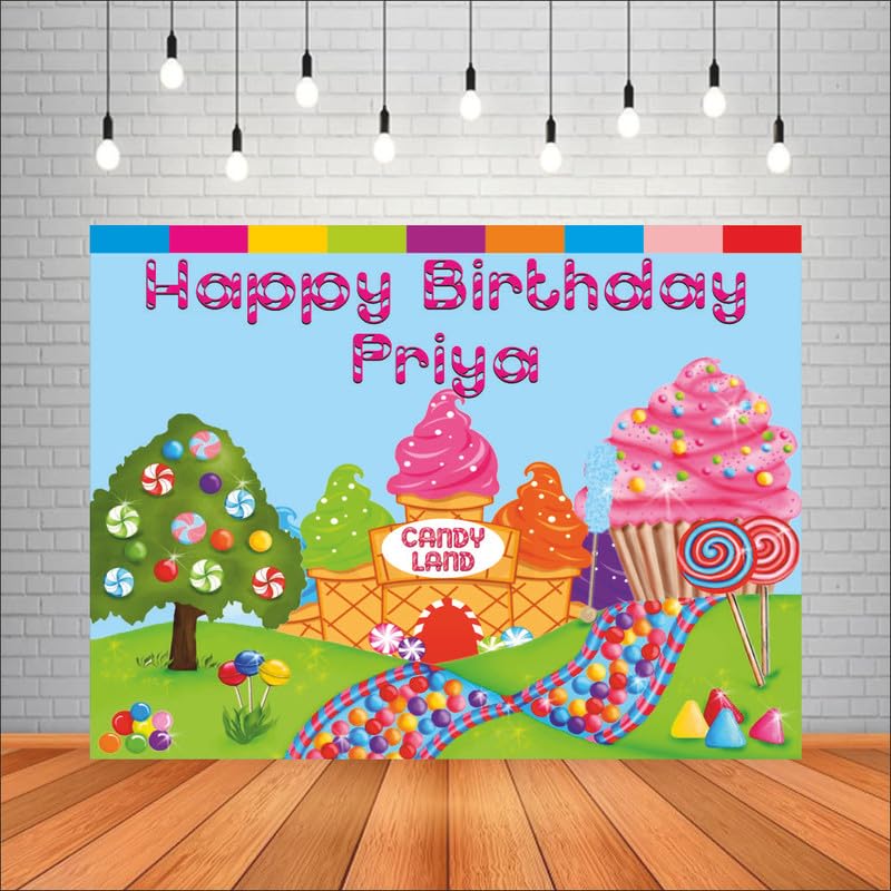 Party Baazaar Candyland Customized Birthday Backdrop Banner for Kids | Happy Birthday Backdrop (Pack of 1, Multi Color, Size: 4x3 Feet)