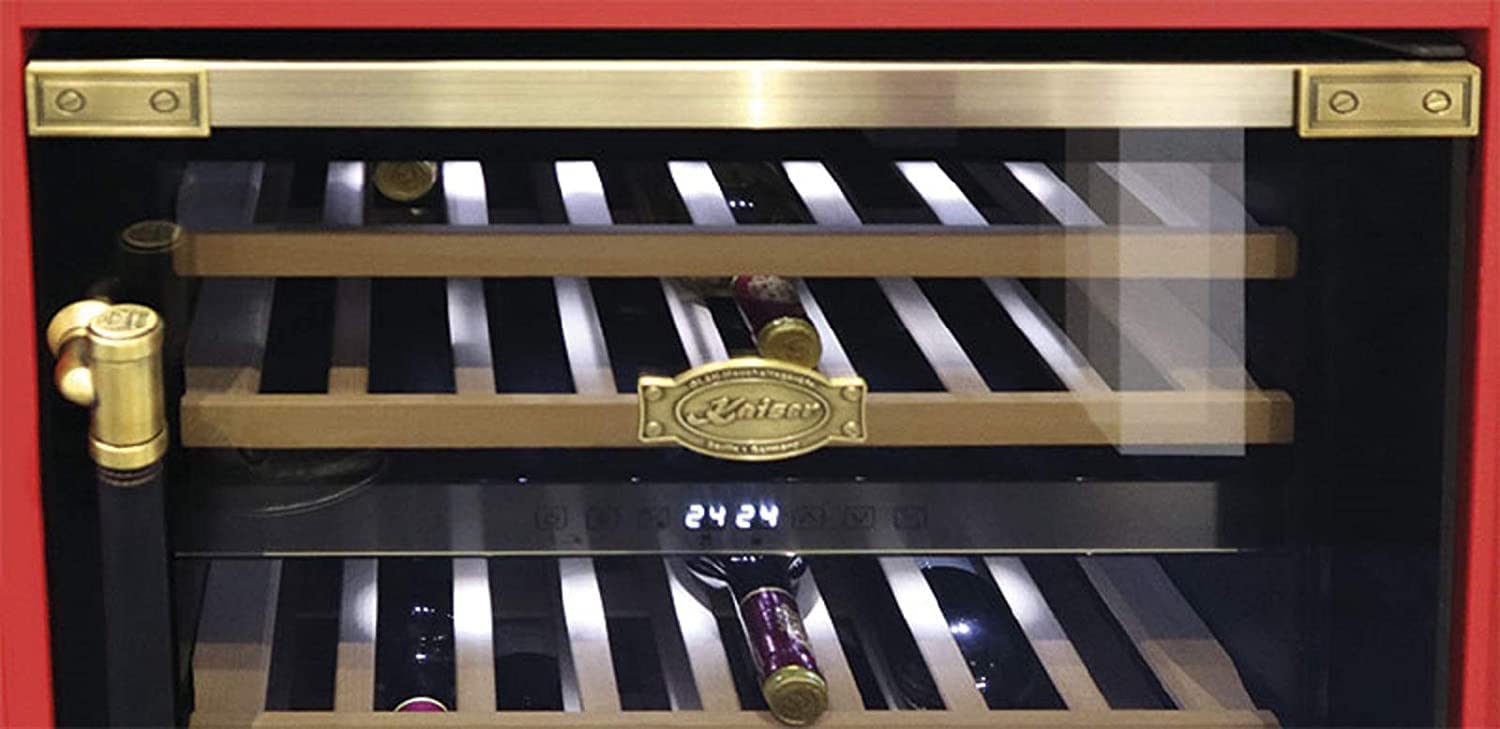 Kaiser K 64750 AD Retro Weinkühlschrank 145 l 46 Weinflachen 2 Klimazonen Freistehend/Unterbau Getränkekühlschrank,5 herausziehbare Holzregale