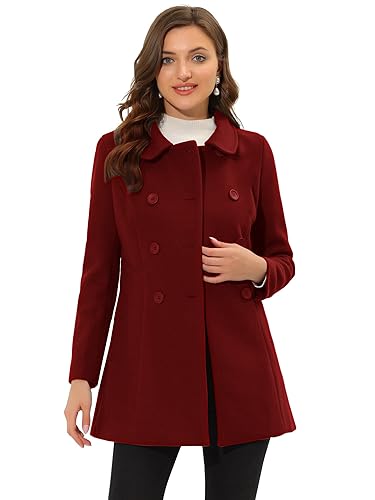 Allegra K Women's Peter Pan Collar Double Breasted Winter Long