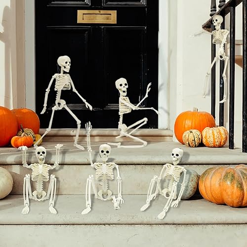Miniatura 6 de UMEELR 6 esqueletos de plástico posables, esqueleto colgante de Halloween de 16 pulgadas con articulaciones móviles, pequeño esqueleto de cuerpo