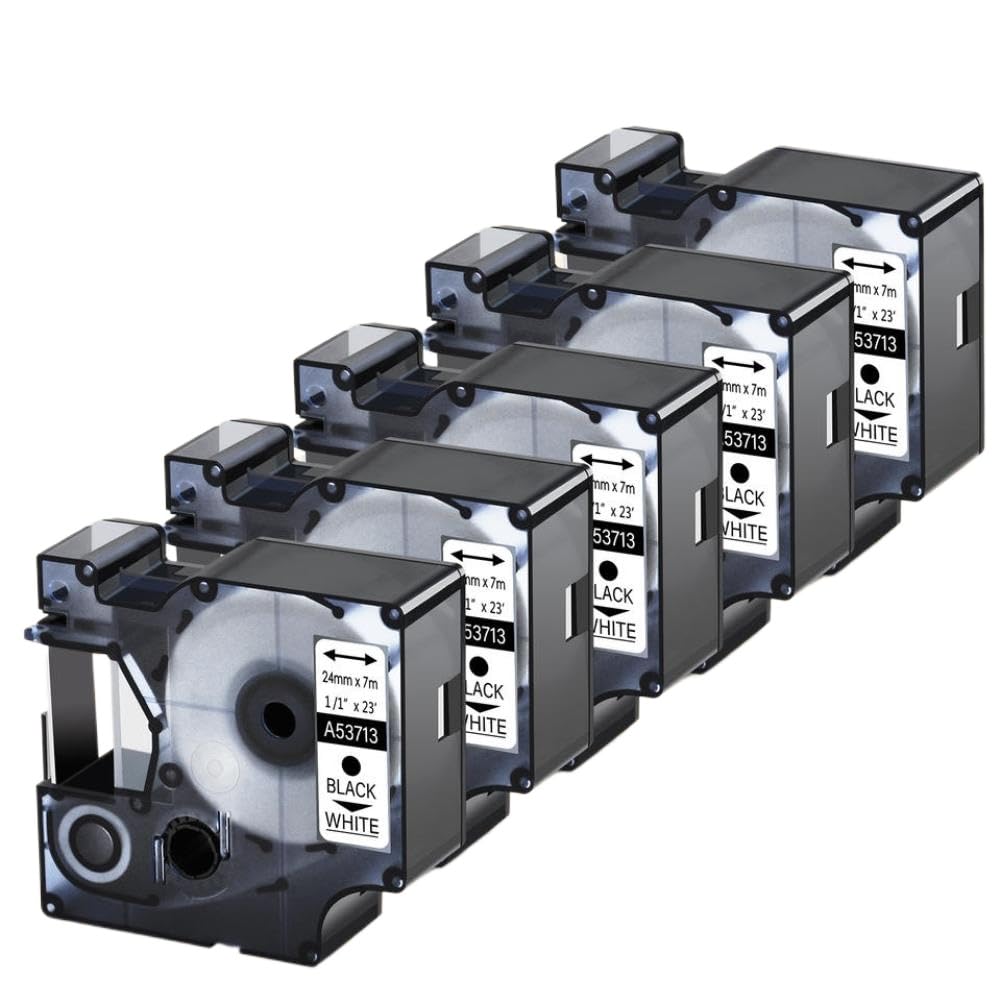 Paquet de 5 étiquettes à ruban Standard D1, 24mm, 53713, laminées noir sur blanc, compatibles avec les imprimantes LabelManager 450D 500TS
