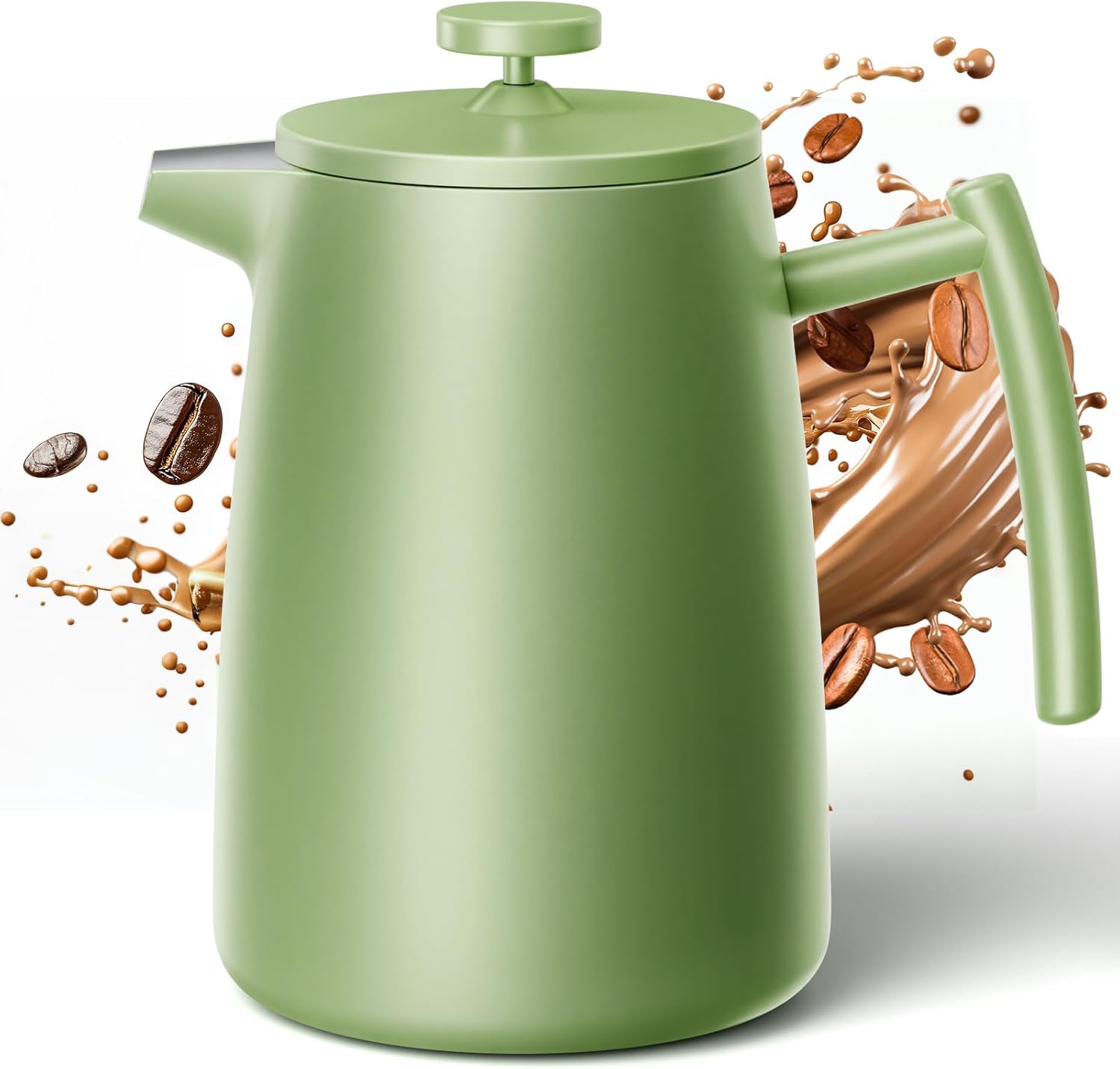 Secura 50oz French Press Coffee Maker – 304 Stainless Steel, Insulated Coffee Press with Extra Filter, Green