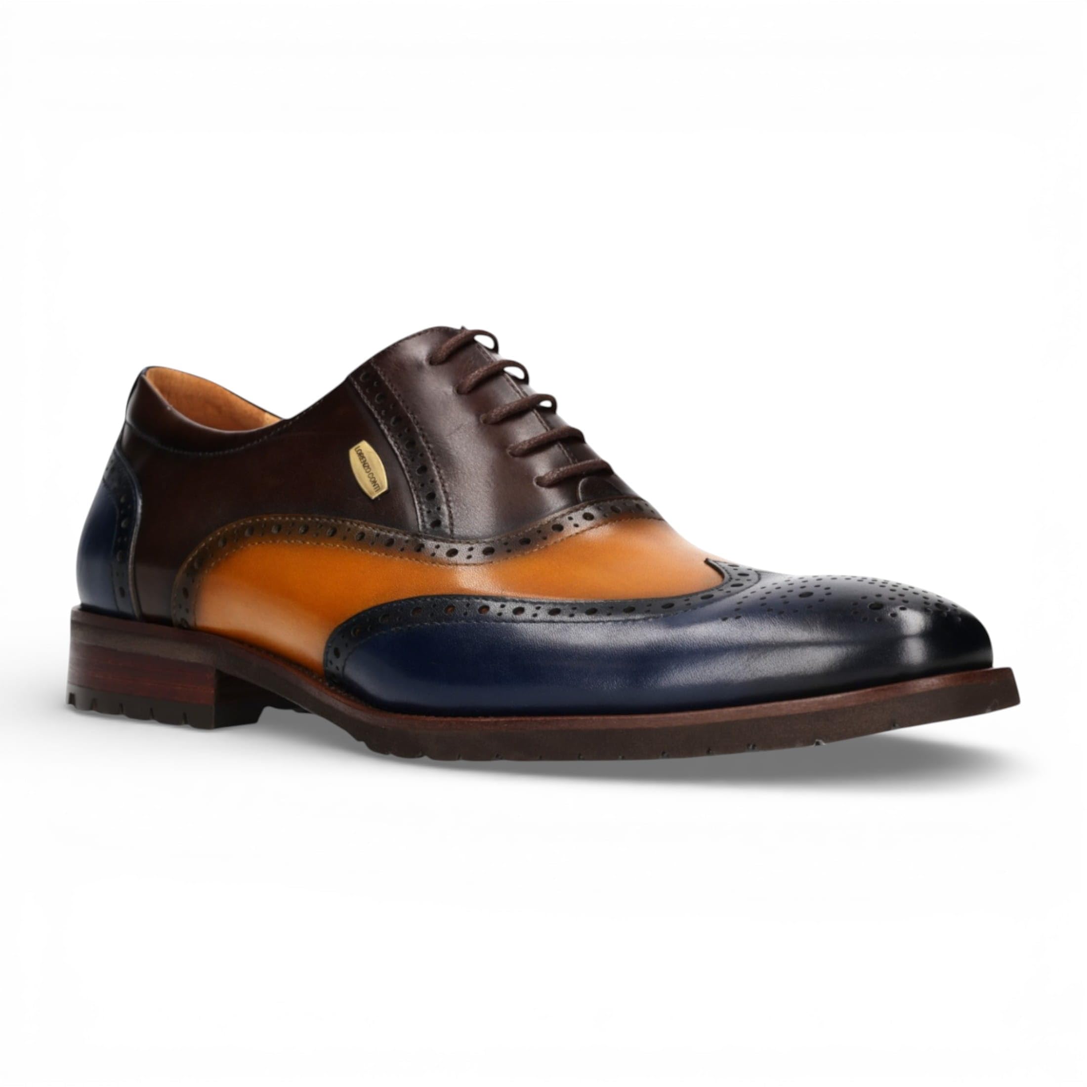 Lorenzo Conti Antonin 01 Scarpe Oxford Brogue da Uomo in Pelle Blu e Marrone, Eleganti e Casual