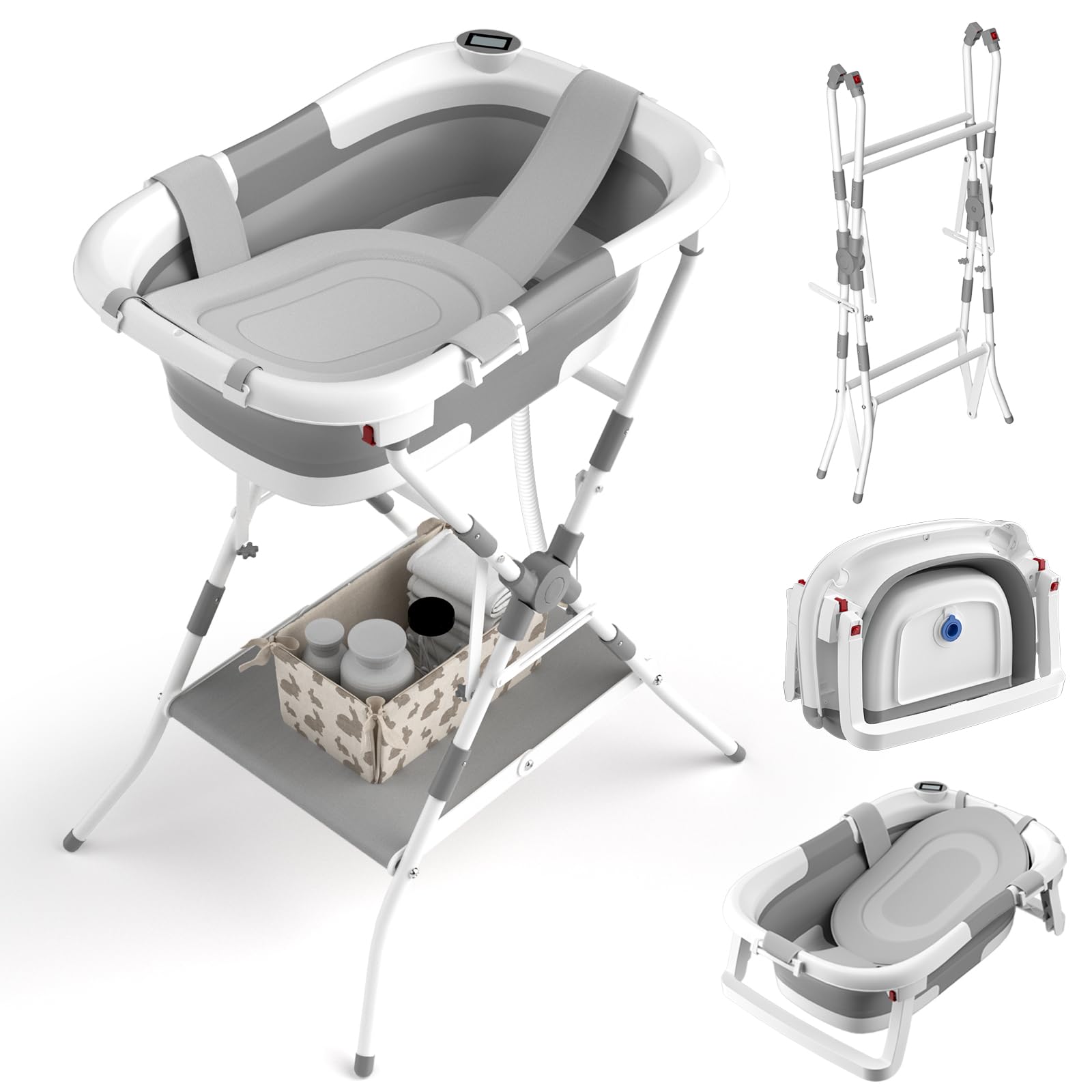 Baby Bathtub with Stand 2-in-1 Collapsible Bath Tubs for Newborn to Toddler Infant Bathtub with Folding Stand Portable