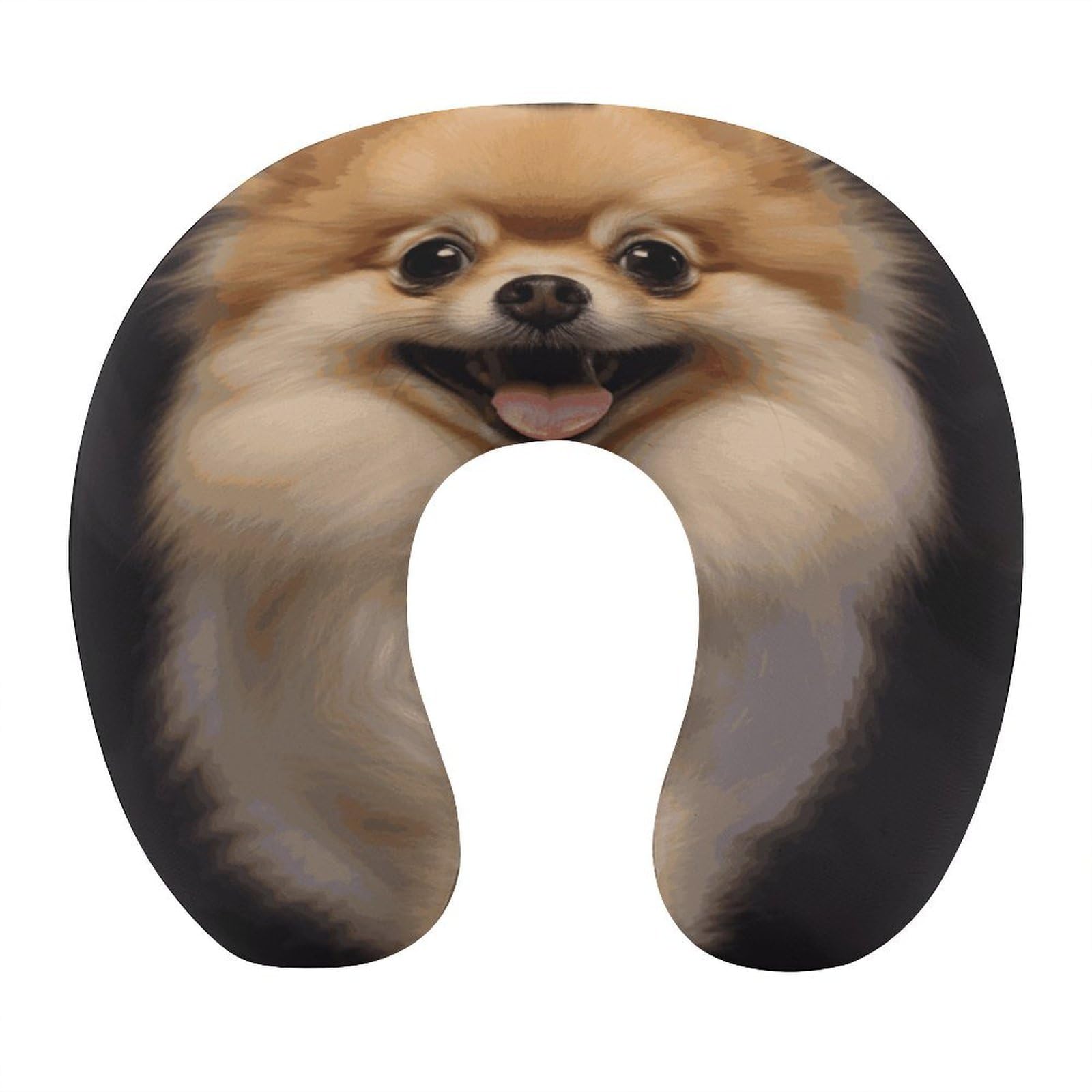 MUSM Happy Short-haired Pomeranian Travel Pillow for Sleeping Comfortable Portable U Shaped Pillows for Airplane Car Train Lightweight Memory Foam Neck Pillow for Home Office Travelling