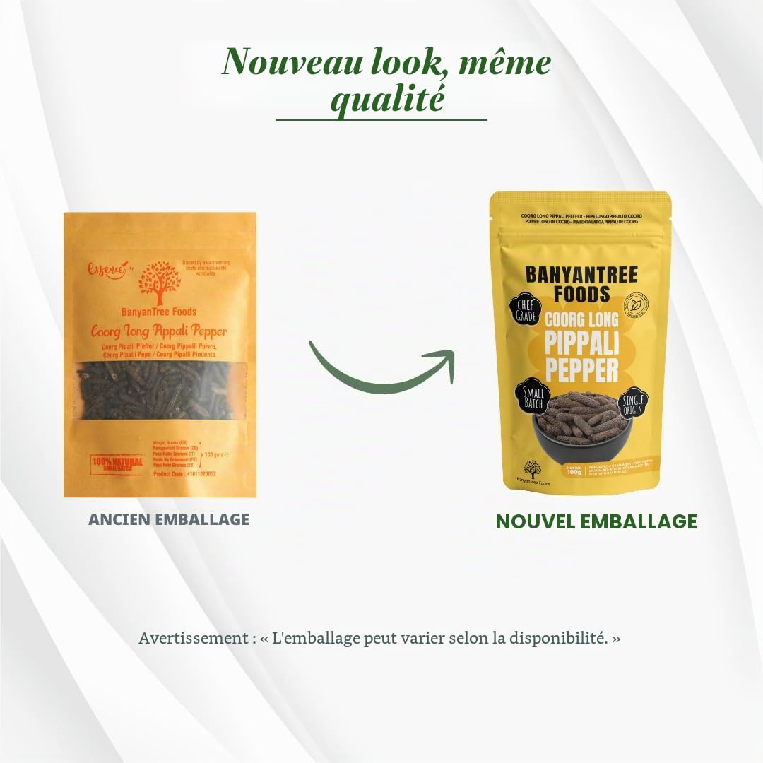 BanyanTree Foods Coorg Poivre long | Piment Pippali | Piment Pipali 100 g ~ entièrement naturel, d'origine indienne