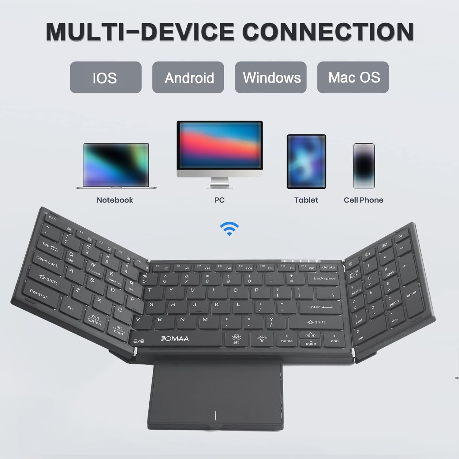 JOMAA Wireless 2.4G Bluetooth Folding Keyboard with Trackpad, RGB Backlight, Silent Rechargeable, Full Size Travel Portable Keyboard for Laptop, Tablet Phone - Image 4
