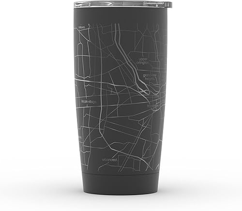 Vista 18 de Well Told Vaso de café aislado con diseño de mapa de Nueva York grabado, taza de acero inoxidable grabada (20 onzas, negro) con aislamiento de mapa