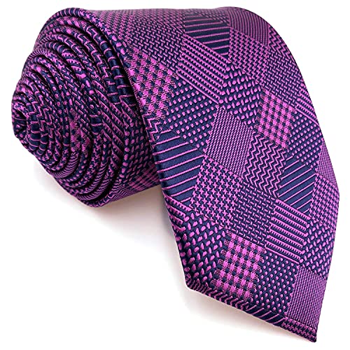 S&W SHLAX&WING Gravata masculina roxa conjunto de gravata quadriculada para casamento de luxo e tama