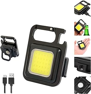 Small LED Flashlight, 500 Lumens COB Rechargeable Keychain Mini Torch, 3 Light Modes Mini LED COB Flashlight with Bottle Opener and Magnet Base, for Camping Reading Hiking Fishing Dog Walking