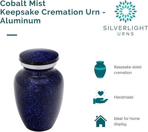 Urna de cremación de recuerdo de niebla de cobalto grabada personalizada para cenizas, aluminio, urna azul, urna de cremación de tamaño recuerdo, 3