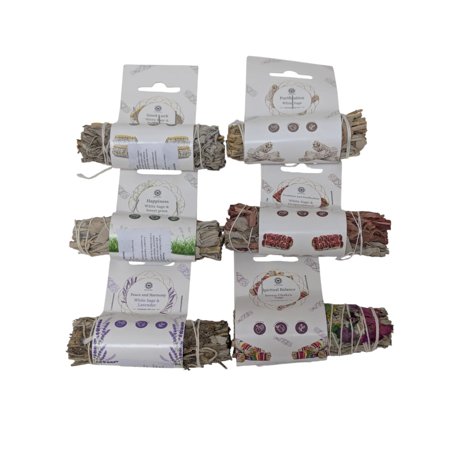 Salvia Bianca Americana per Purificazione, Mazzetti da 10 cm, Smudge salvia bianca da bruciare, Varie Fragranze, 100% Artigianale e sostenibile (Set completo)