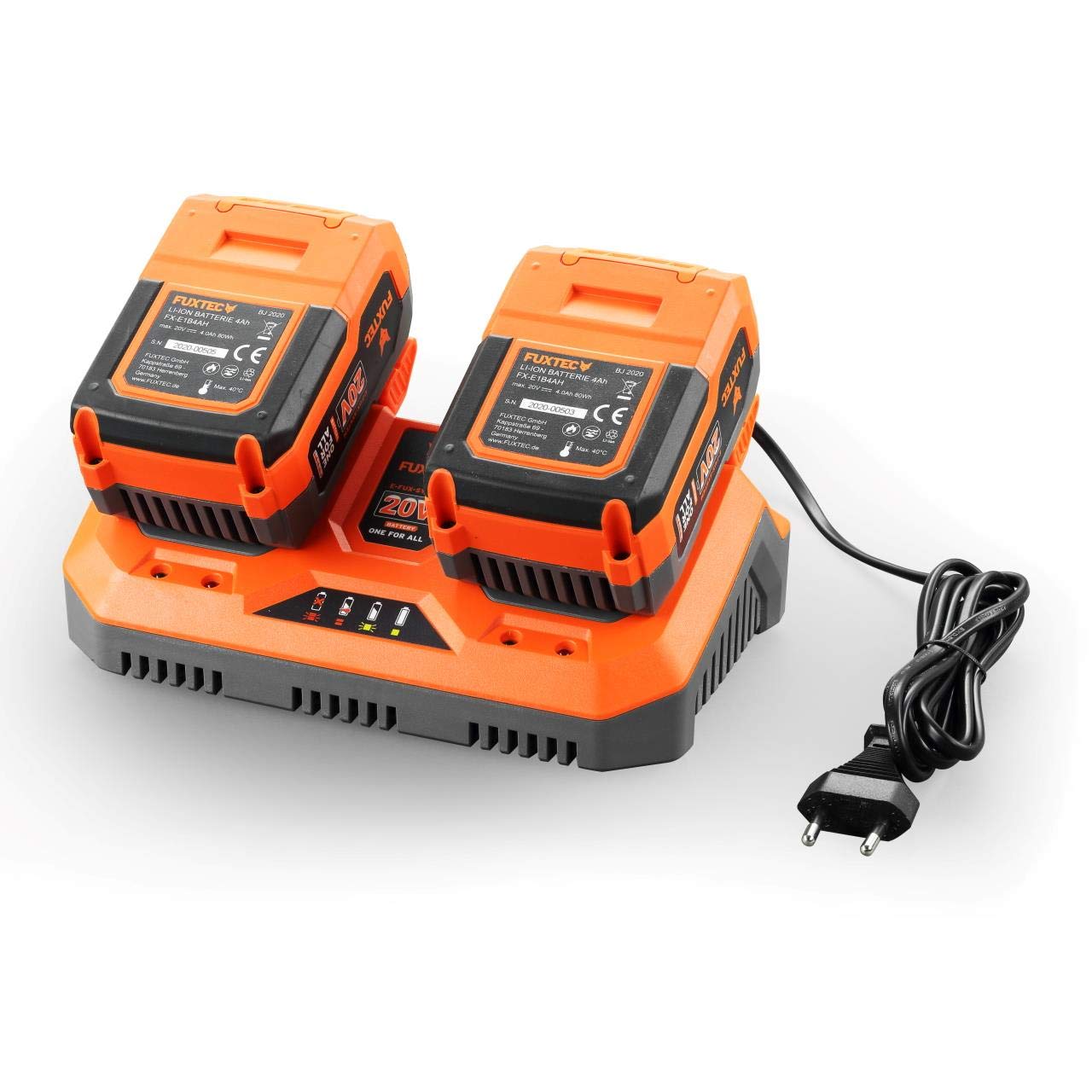 Fuxtec Chargeur Rapide Double Li-ION 2,4A 70W pour Batterie 2Ah 4Ah Outils de Jardin 20 Volt
