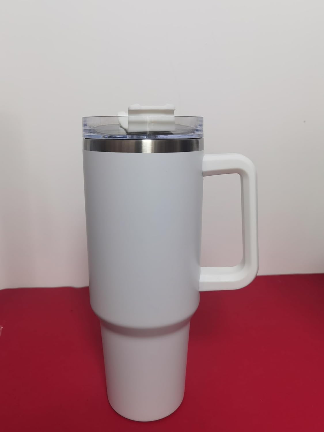 Insulated Travel Tumbler, 40oz, Stainless Steel Double Wall Vacuum, with Handle, Lid and Straw (White)