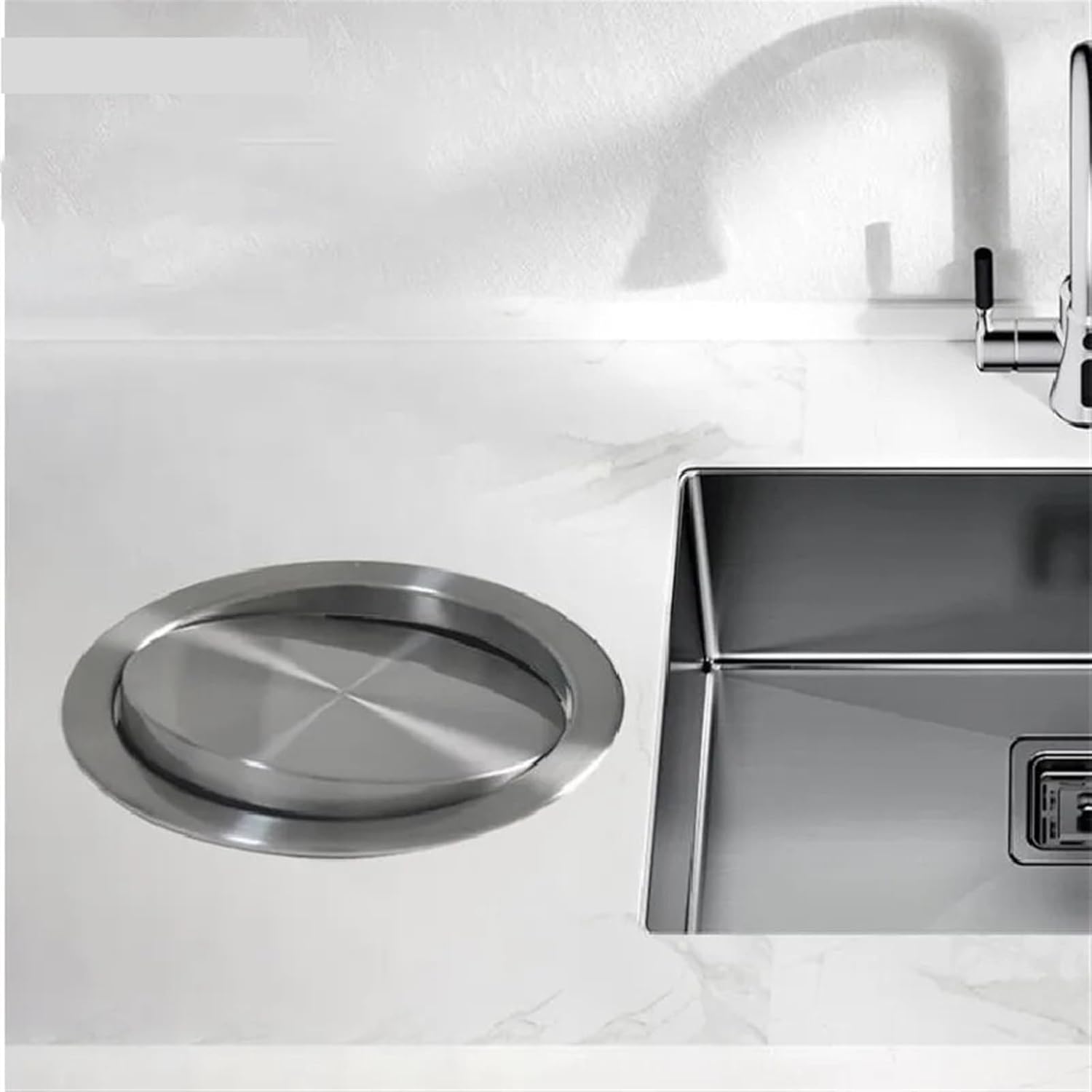 Built-in Dustbin Lid Modern Embedded Stainless Steel Flap Lid Trash Bin Cover Built-in Counter Top Swing Garbage Can Lid Bathroom Kitchen Utensils,E