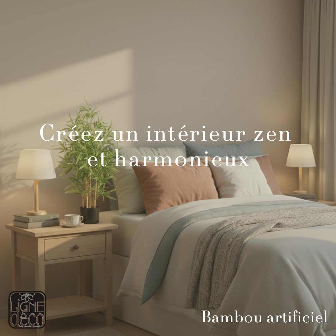 Bambou Artificiel 90cm Plante Artificielle Pot Plastique Noir Interieur Decoration Maison