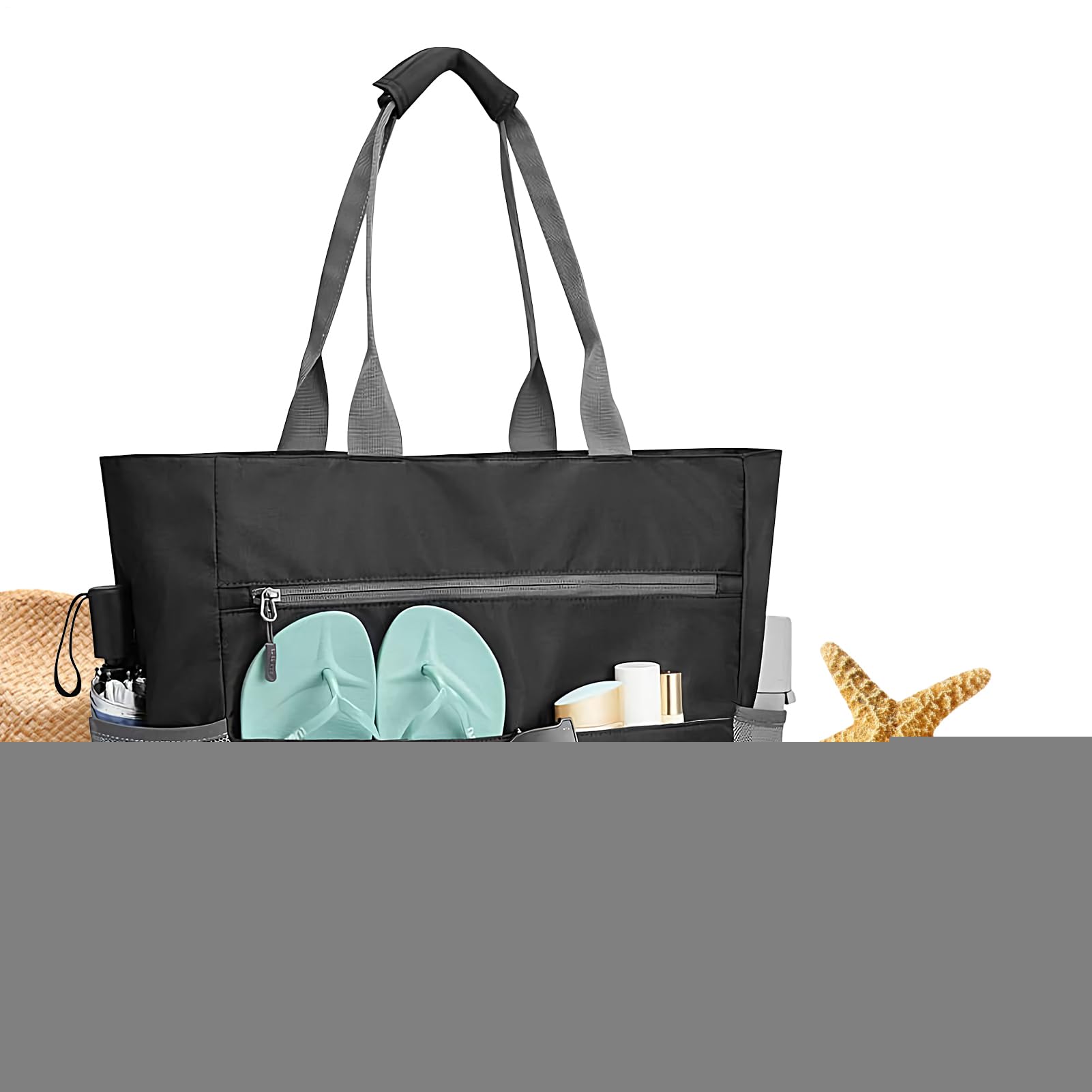 Sac de plage – Sac fourre-tout imperméable pour épicerie pique-nique | Organiseur résistant au sable pliable pour les vacances, les bouteilles d'eau, les lunettes de soleil, la piscine, les femmes