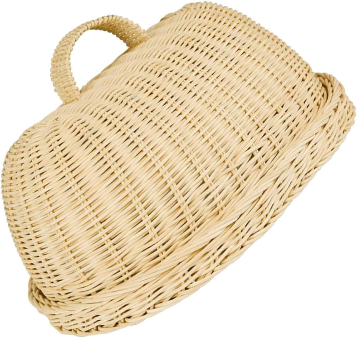 TIDTALEO Rattan Food Cover and Bread Storage Basket, Hand-woven White Rattan Protective Tray for Kitchen and Dining, Fruit Cover Dome for Food Storage, 1pcs Set