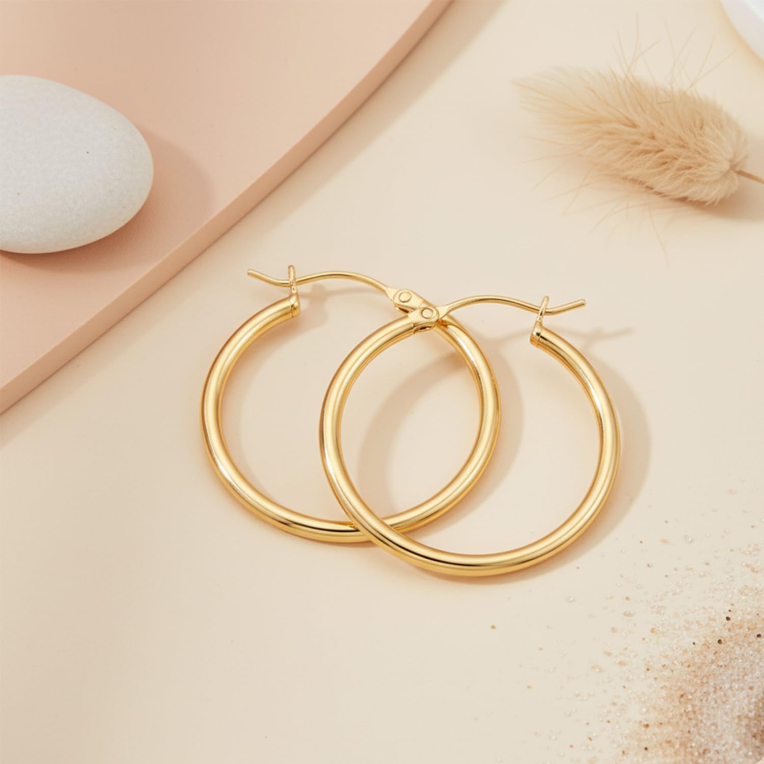 14K Gold Earrings for Women 14K Gold Hoop Earrings for Women Gold Hoop Earring for Womens Hoops Lightweight Classic Hoops Earring for Womens 12/14/16/18/20/25/30/35/40/45/50mm - Image 7