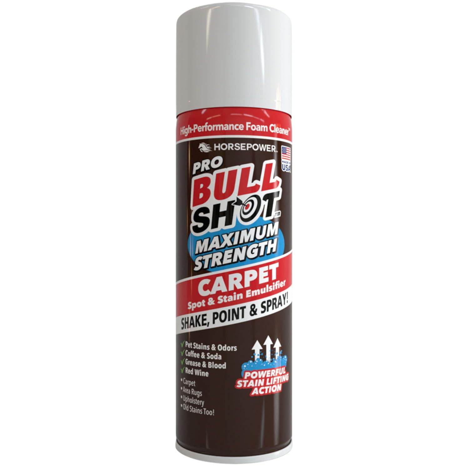 Bull Shot MAX Strength Carpet Spot & Stain Remover, AS-SEEN-ON-TV, Made In US, Just Point & Spray, Stain-Lifting Foam Action, Coffee, Wine, New & Old Stains & More
