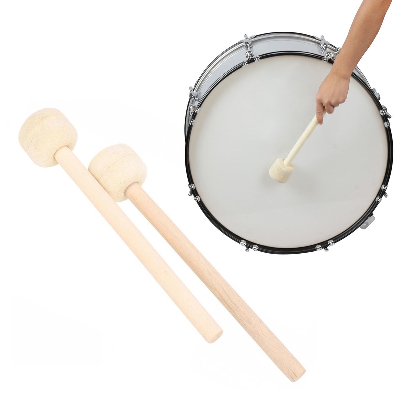 QIEIEI Drum Mallets Stick Snare Drum Mallets Percussion Drumstick Felt Head & Wood Handles Drum Stick for Percussion Instrument