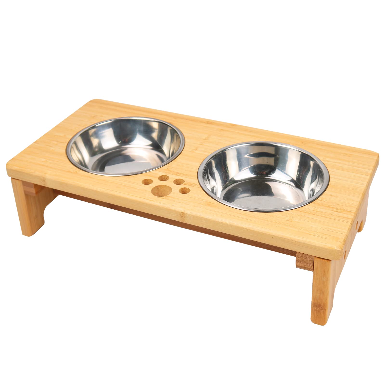 Nothing burgerRaised Dog Bowls - Bamboo Elevated with 2 Stainless Steel Bowls for Cats and Dogs