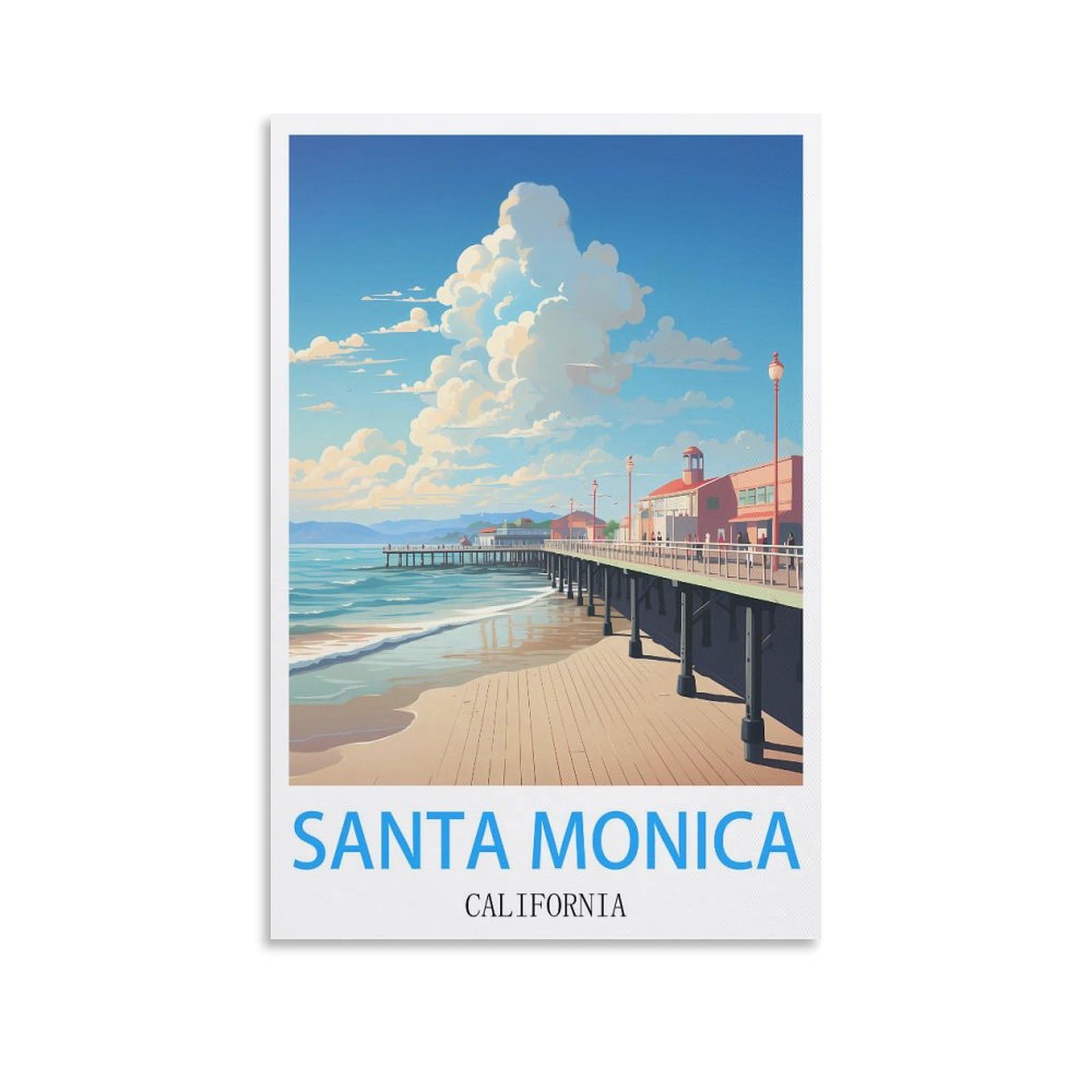 Vintage Metal Tin Sign Funny Retro,Santa Monica California,Decoration for Home Wall Art Kitchen Bar Pub Room Farm Garage Vintage Retro Poster Plaque 30x30cm