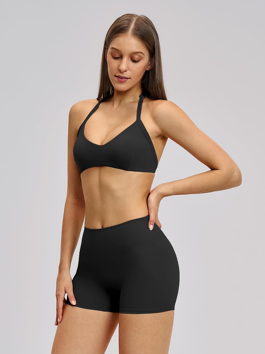 Workout Sets for Women Spaghetti Strap V Neck Tank Top & Crossover Waist Biker Shorts 2 Piece Gym Yoga Pilates Outfits