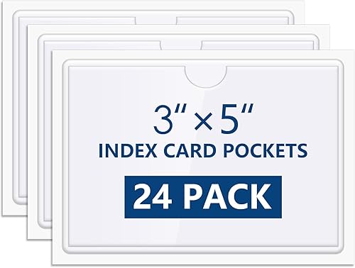 Miniatura 12 de MaxGear Bolsillos para tarjetas de índice de 4 x 6, paquete de 52 bolsillos autoadhesivos para tarjetas de biblioteca con carga abierta superior