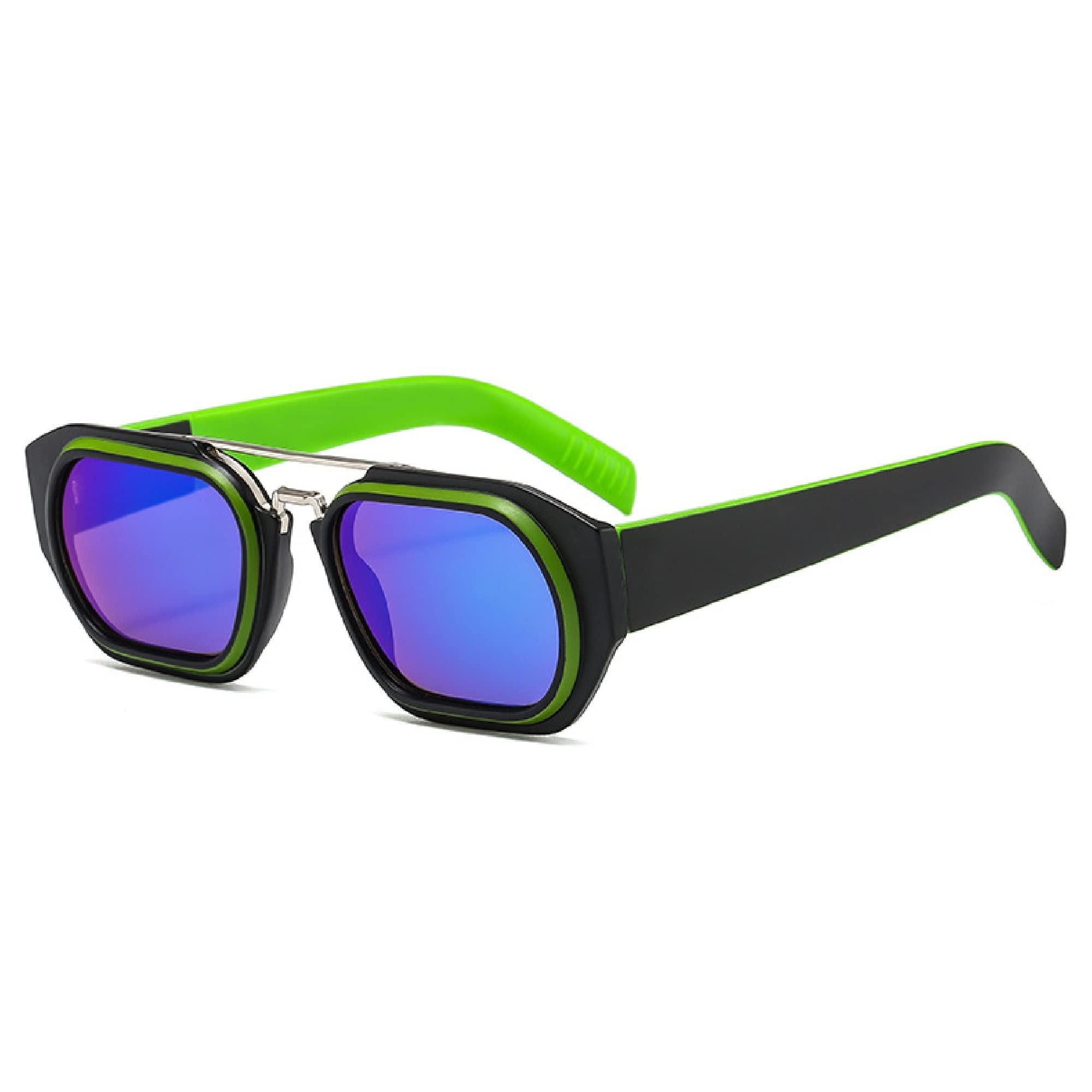 AUGEN By Visions India Retro Vintage Square Abstract Unisex Sunglasses UV400 Protected Medium Size (C7, 118) Green - Pack of 1-image-39