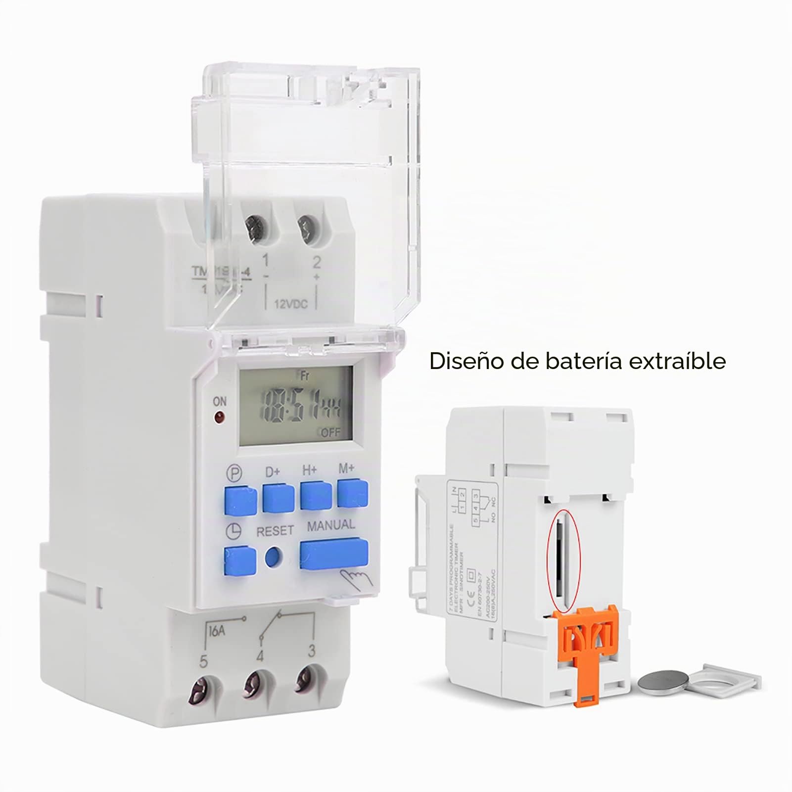 Interruptor Temporizador Semanal Programable Pantalla de Relé LCD Interruptor de Relé con Función de Cuenta Inversa Batería Extraíble 12V DC 16A