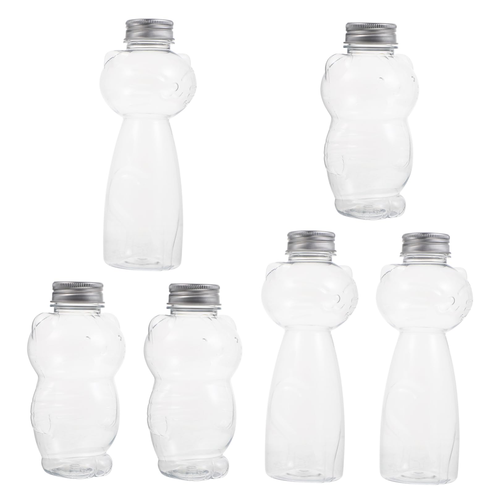 balacoo 6pcs Cold Drinks Bottles Plastic Water Bottles Cat Design Juice Caps Sturdy Food Grade Pet Material