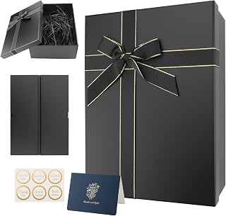 Mbsomnus Gift Box with Lid 29x22x10.5cm Gift Box Gift Box Black Gift Box Birthday Gift Box with Bow Greeting Card Bast for Birthdays Wedding Valentine's Day
