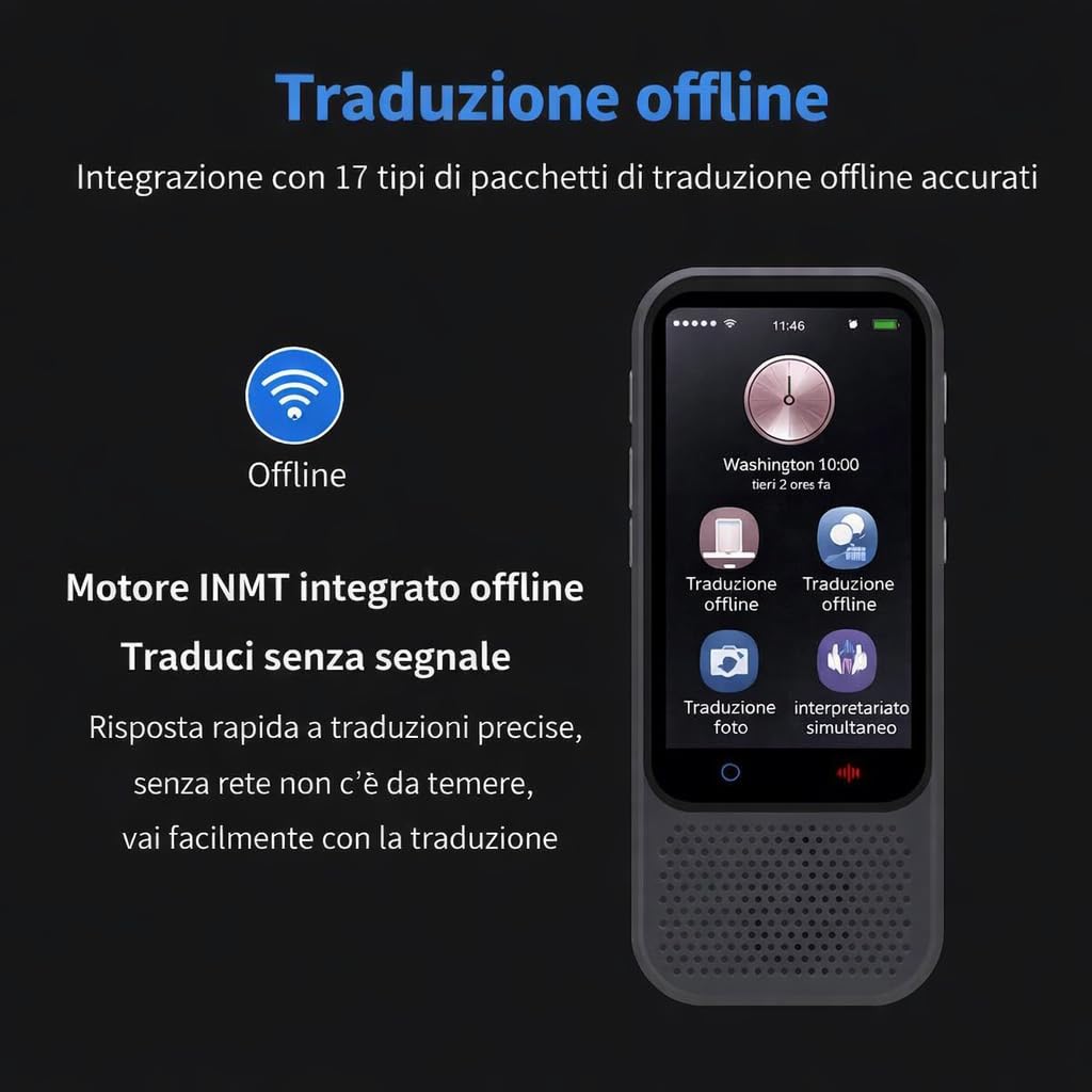 Indiana, Traduttore Simultaneo Vocale Istantaneo 2025, Traduttore Vocale Multilingue Offline Senza WiFi, 142 Lingue Online 18 Offline, Traduttore Portatile Professionale Viaggio con AI
