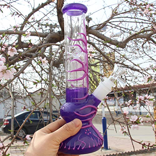 Purple Bong Glow in The Dark Glass Bong with Tornado Percolate, Small Glass Bongs with 14,5 mm Water Bong Bowl Glass… – Bild 3