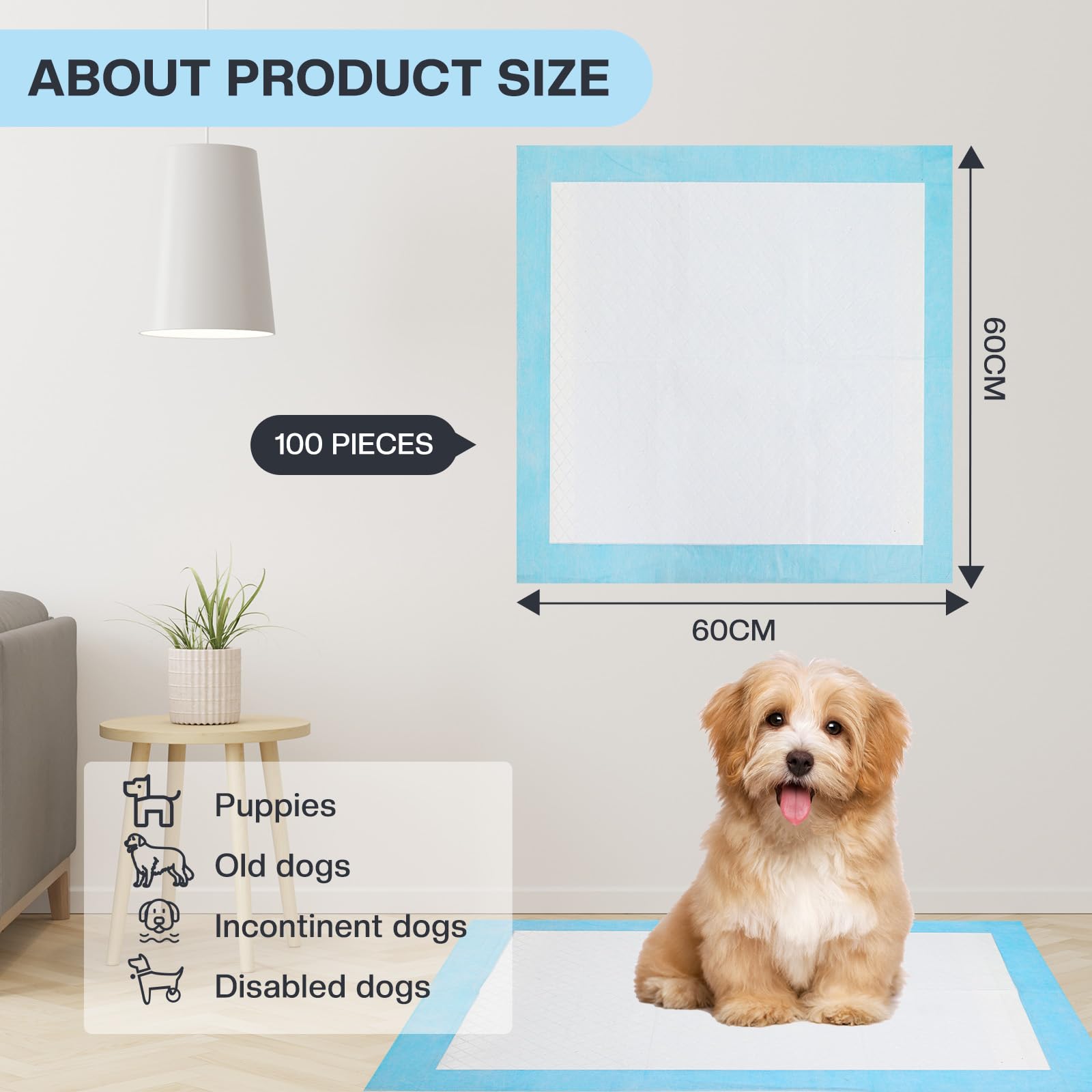 100 Pièces Alaise pour Chien, 60 × 60 cm Aleses Jetables pour Chien, Anti-Fuite et Résistante - Tapis Absorbant Chien, Super Absorbants, Apprentissage de la Propreté