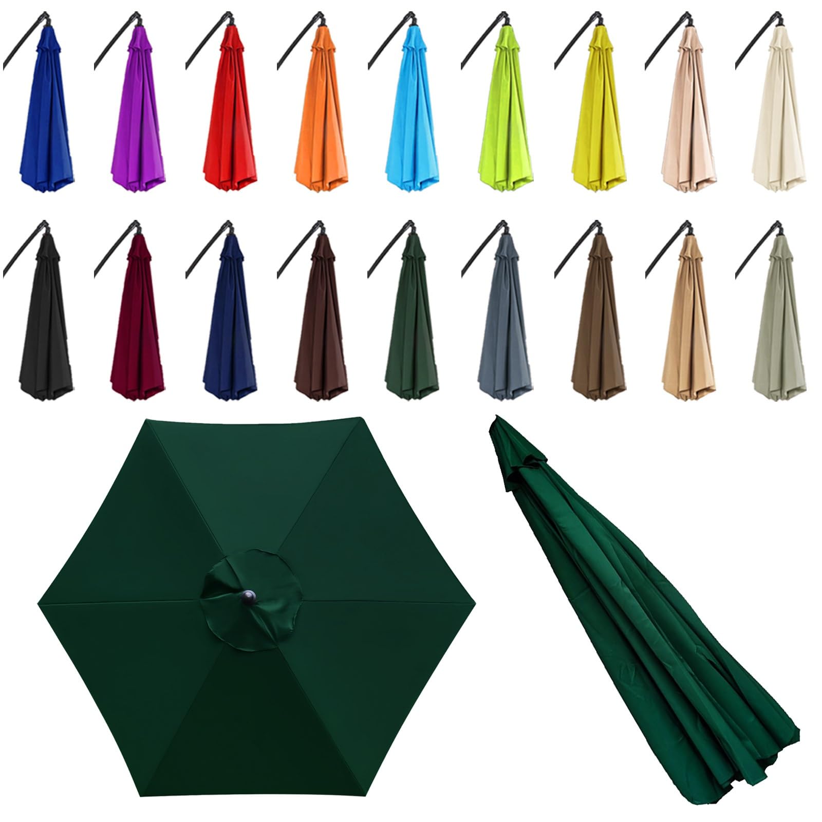 6 Ribs Sun Umbrella Replacement Cloth for 2/2.5/2.7/3.0m - Parasol Canopy Cover - Garden Parasol Canopy Cover - Canopy Only - for Pool, Yard, Beach, Garden, Market(Dark Green,6 ribs: 3.0m/9.8ft) โ image 1