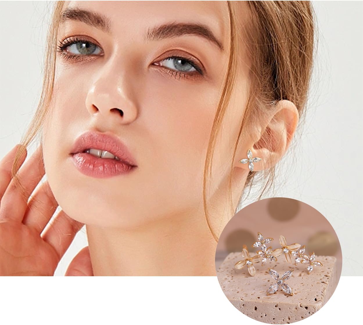 Sonateomber Ear Crawler Climber Earrings for Women, Sparkly Elegant Non Piercing Cubic Zirconia Adjustable Cuff Wrap, Pierced Rhinestone Stud Set, Hypoallergenic Cartilage Jewelry Gift