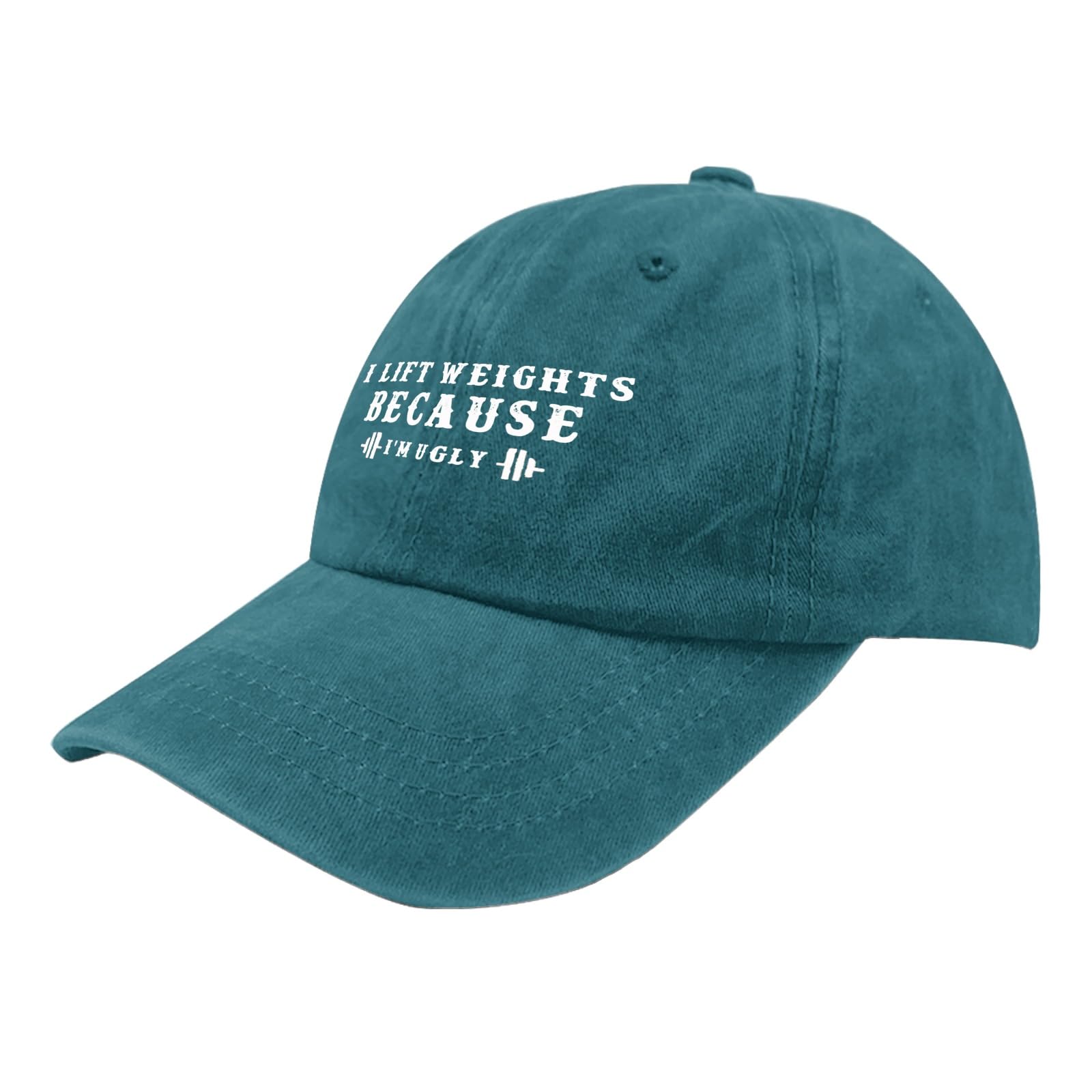 TANKWORLD I Lift Weights Because I'm Ugly Hats for Women Baseball Cap Vintage Washed Dad Hat Fitted Cyan Blue