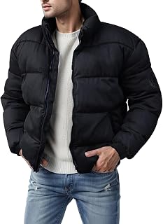 Winter Jacket Men's Warm Lined Down Jacket Training Jacket for Men Padded Outdoor Jacket Cycling Jacket Transition Jacket Lightweight Quilted Jacket Sporty Long Sleeve Jacket Quilted Black Without