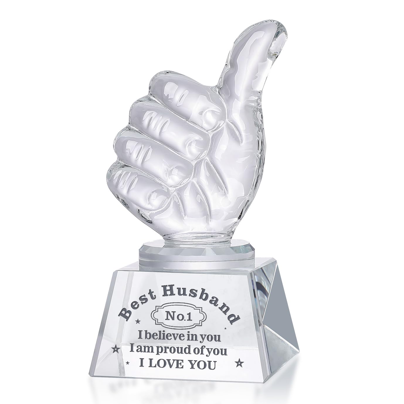 LONGWIN Best Husband Gifts from Wife, Husband Christmas Birthday Gifts Idea Crystal Awards with Thumbs Up, Unique Present for Husband Gift for Him Men